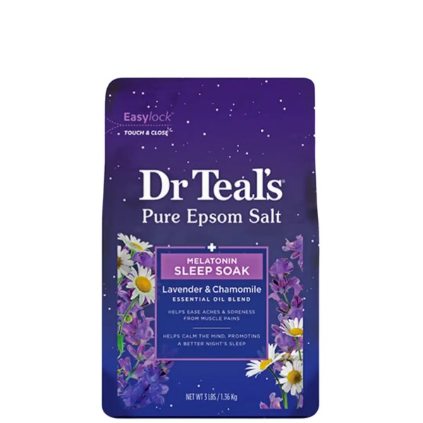 SAL PARA DORMIR CON MELATONINA DESDE ESTADOS UNIDOS DR TEALS EN MODUM Dr Teal's Pure Epsom Salt Sleep Soak con Melatonina, Lavanda y Manzanilla – baño relajante para aliviar dolores musculares, reducir el estrés y mejorar el sueño Modum Chile