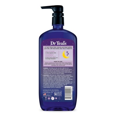 Body_Wash_Sleep_Blend_with_Melatonin_Detalles Dr Teal’s Body Wash Sleep Blend con melatonina, lavanda y camomila — gel de baño relajante que ayuda a conciliar el sueño. Disponible en Chile en Modum.
