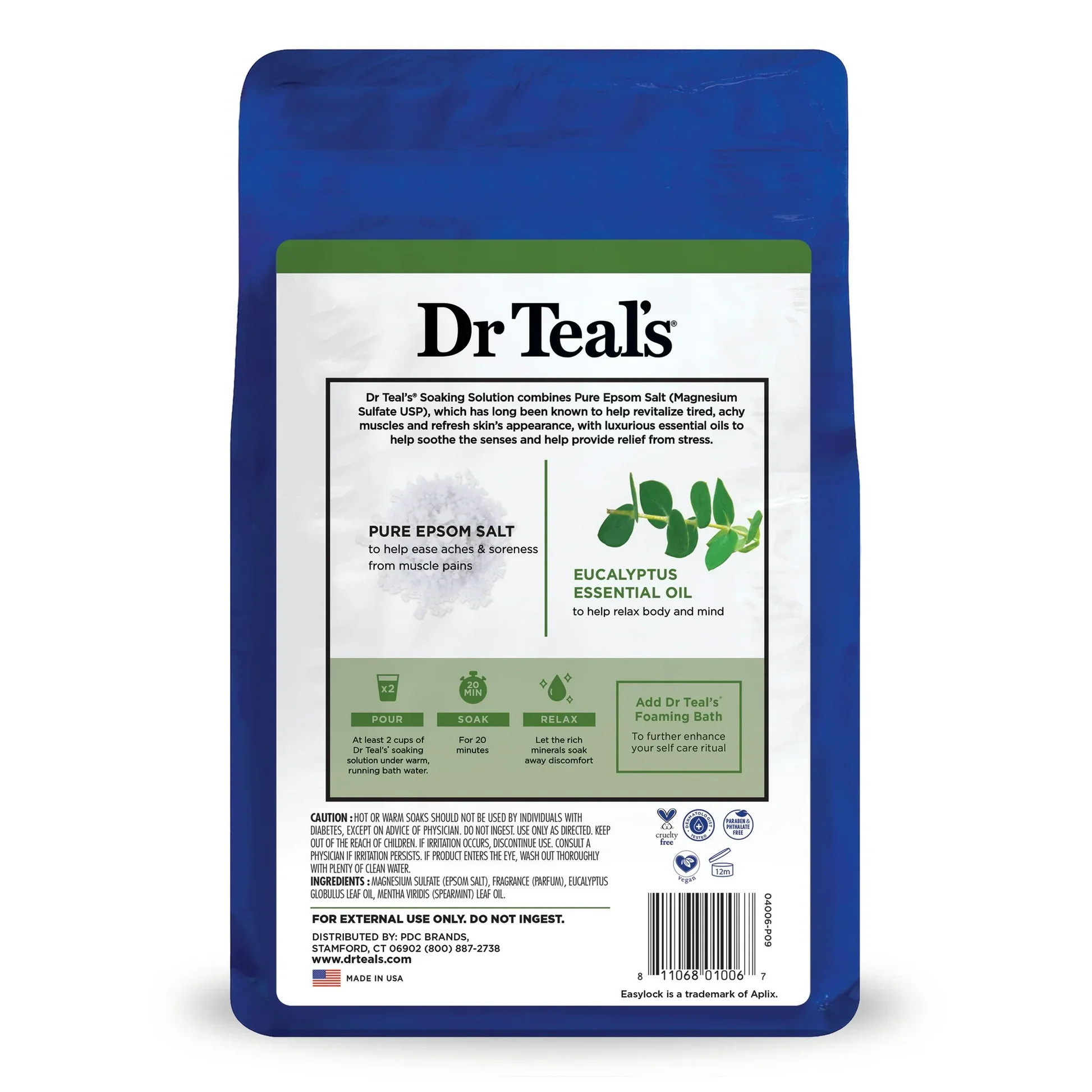 Sal Pura Epsom Salt Eucalipto Menta 450gr 2 Pure Epsom Salt de Dr Teal's para aliviar el dolor muscular