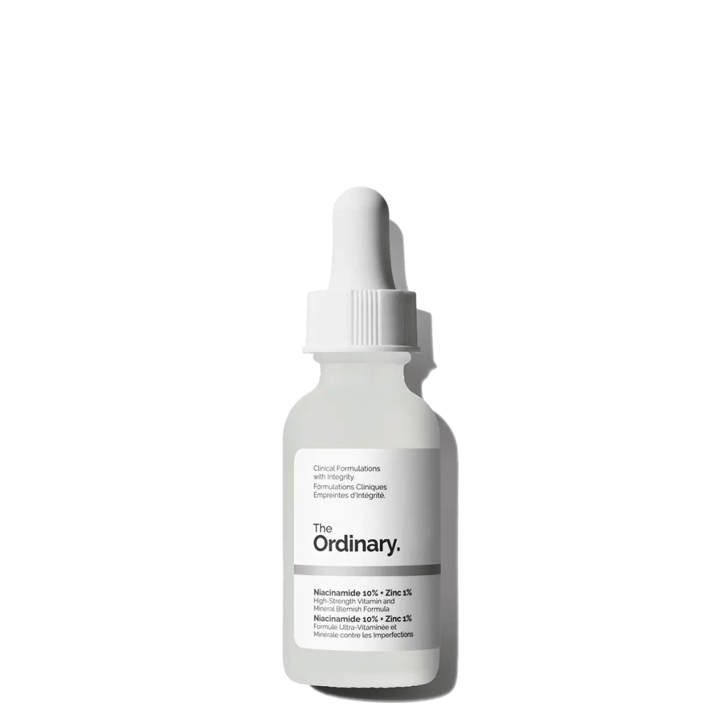 Suero facial The Ordinary con Niacinamida 10% y Zinc 1% para controlar el exceso de sebo y reducir imperfecciones – frasco de 30 ml sobre fondo blanco