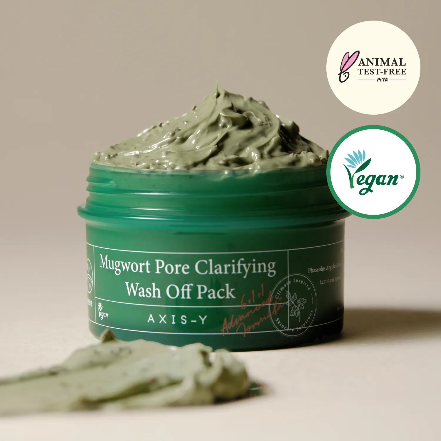 AXIS-Y Mugwort Pore Clarifying Wash Off Pack 2 Mascarilla vegana Axis-Y Mugwort Pore Clarifying Wash Off Pack con artemisa, textura cremosa verde para limpieza profunda y piel libre de impurezas, libre de crueldad animal
